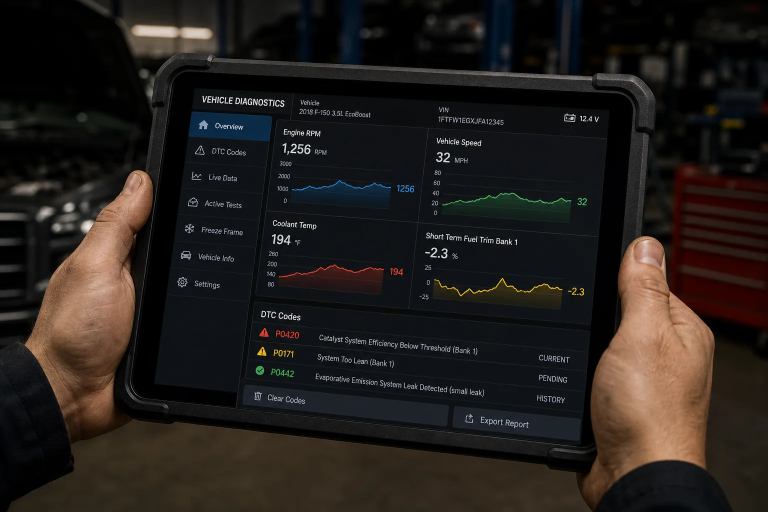 Tablet mit Diagnosediagramm in den Händen eines Nutzers