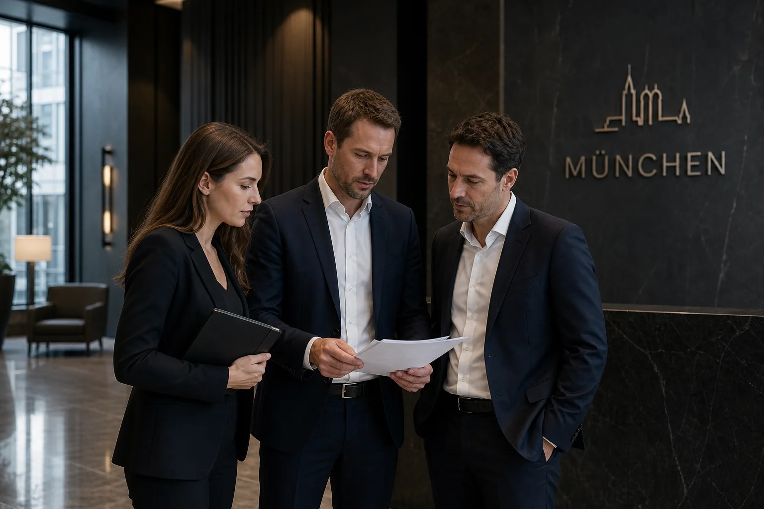 Kleine Gruppe im Lobbybereich des Highlight Towers München